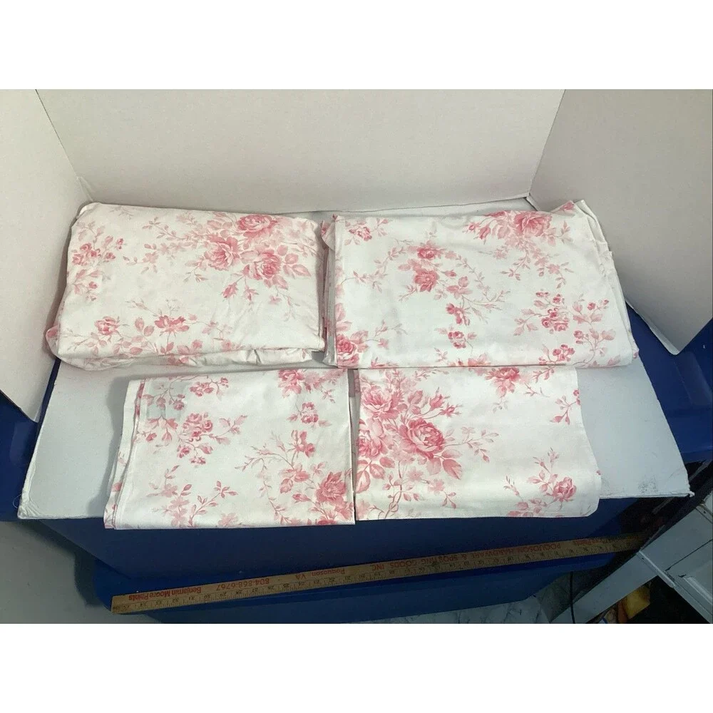 Lauren ralph lauren cottage hill white/pink toile 4 piece king sheet set floral